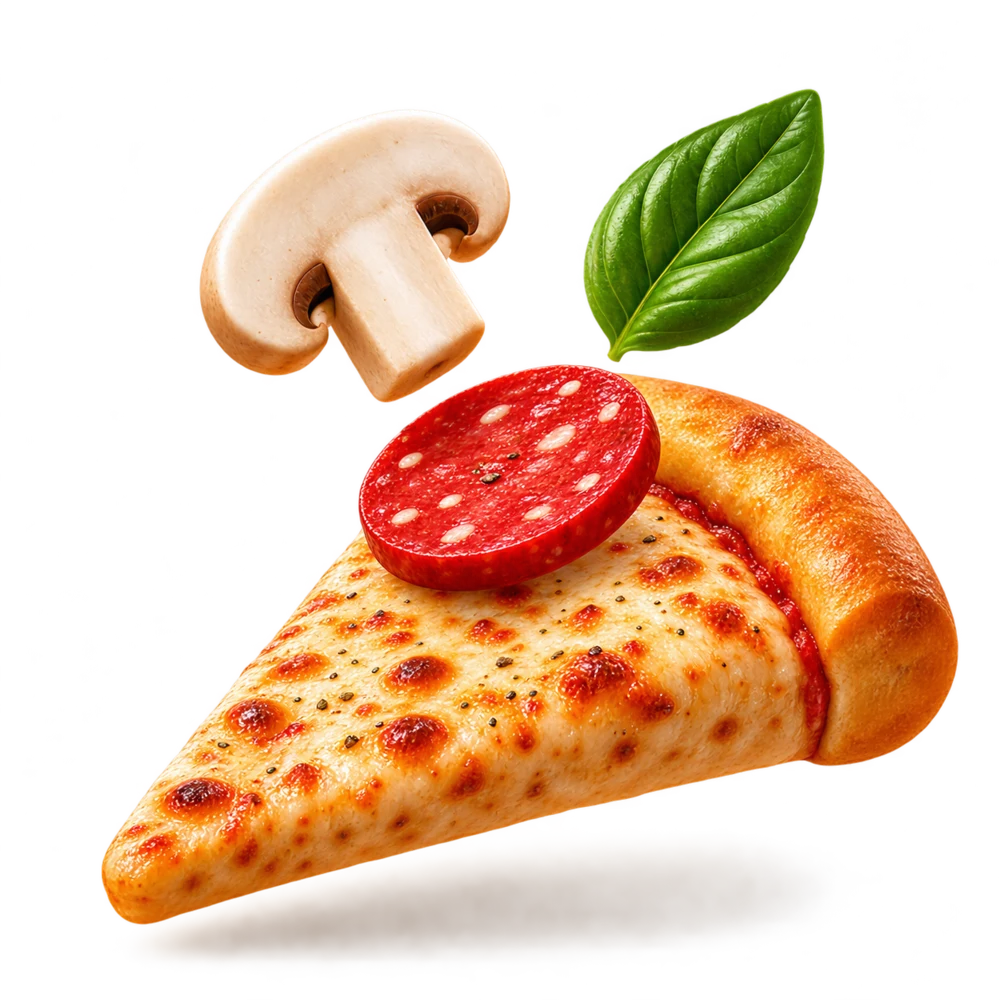 Una pizza armada con ingredientes frescos en PizzaBuilder